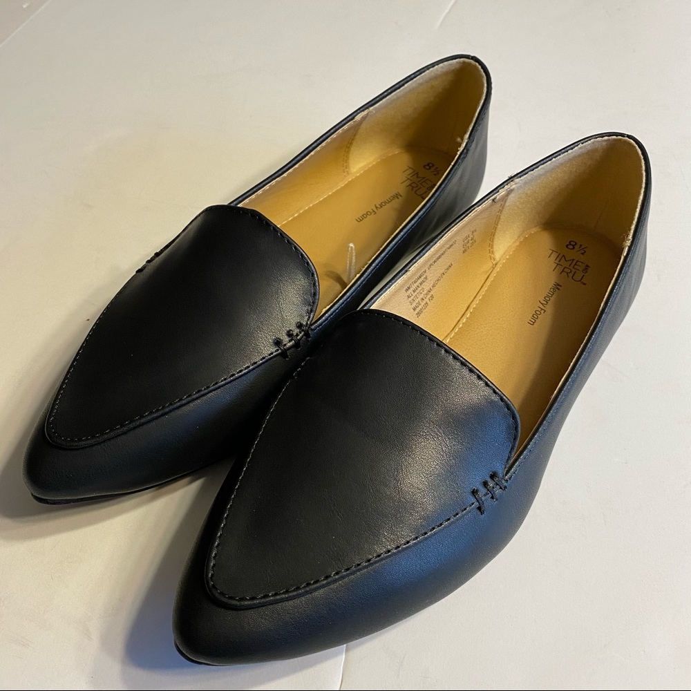 Womens Memory Foam Black Flats Loafers Formal